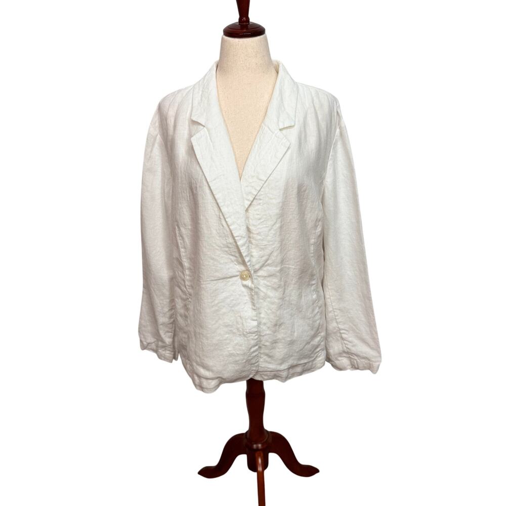 J. Jill Love Linen white linen blazer jacket long sleeve one button lapel Sz 3x